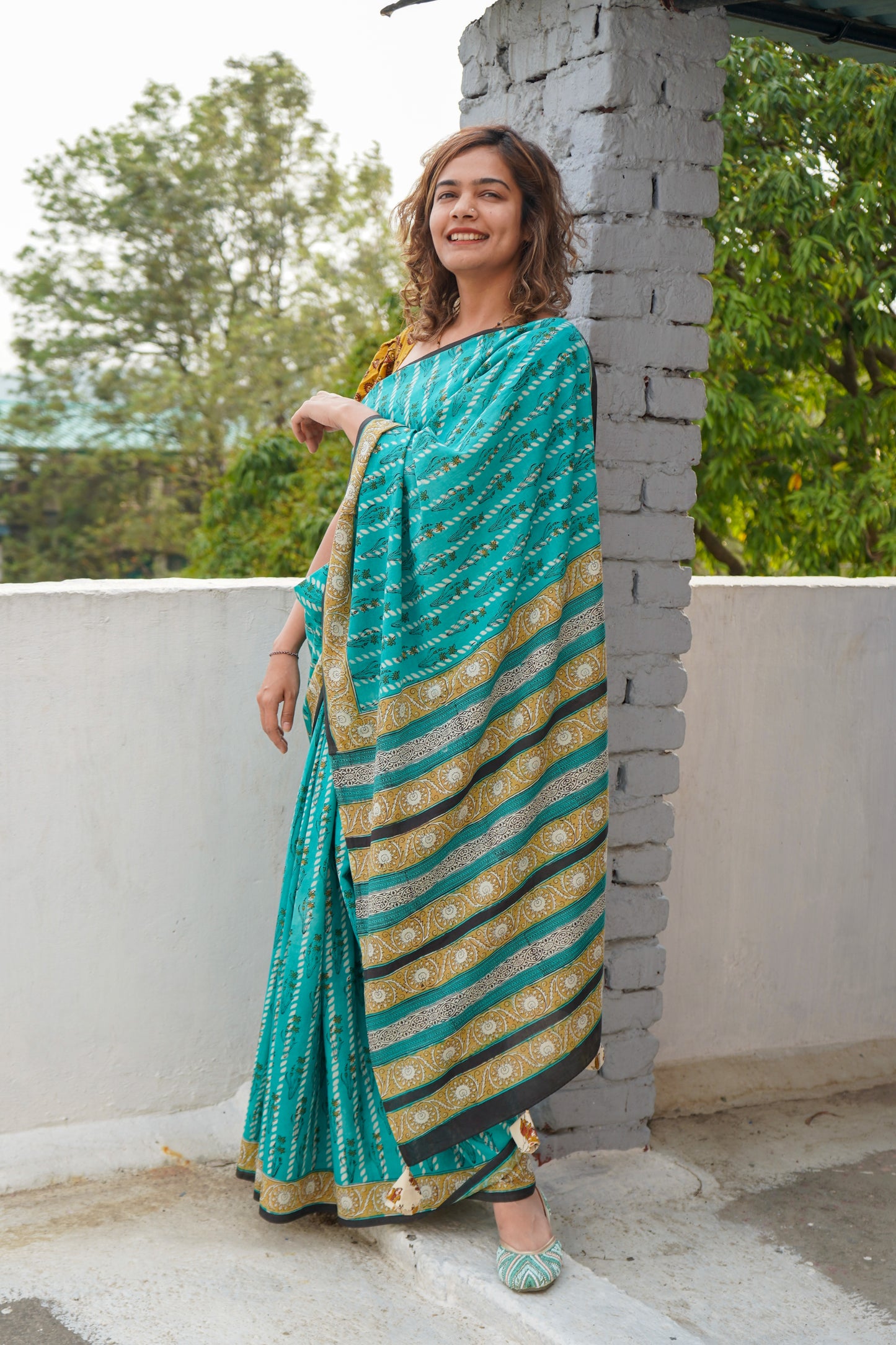 Handblocked cotton saree