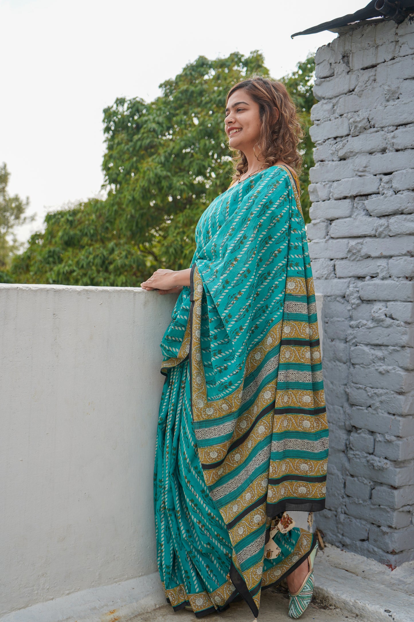 Handblocked cotton saree