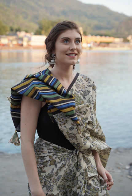 Handblock cotton saree