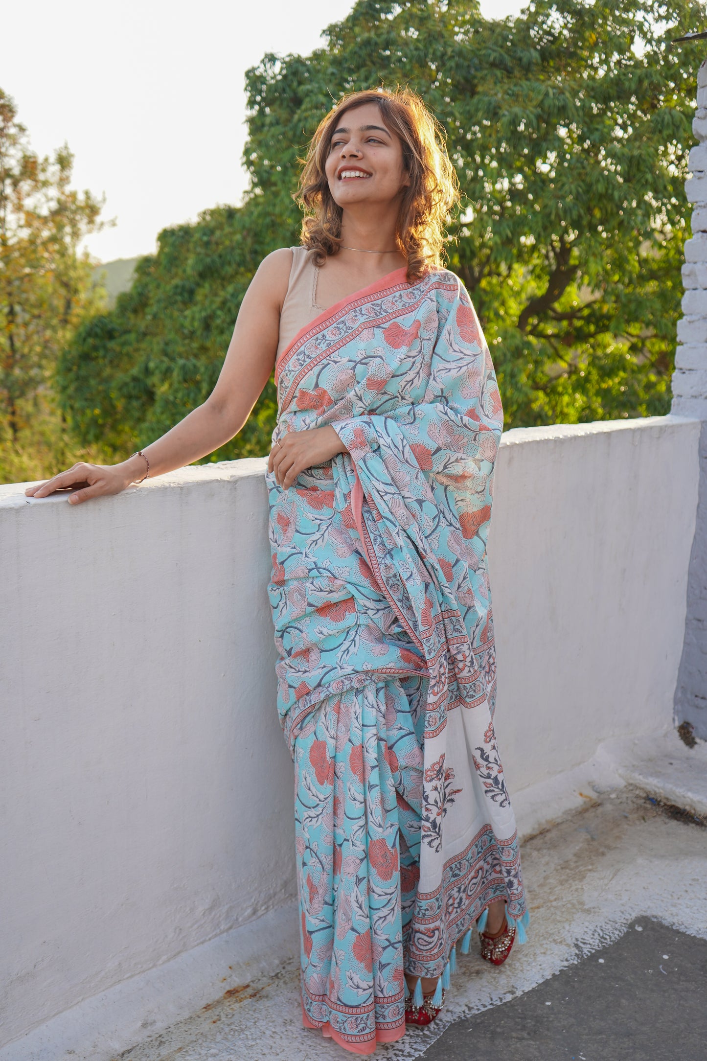 Blockprinted cotton saree