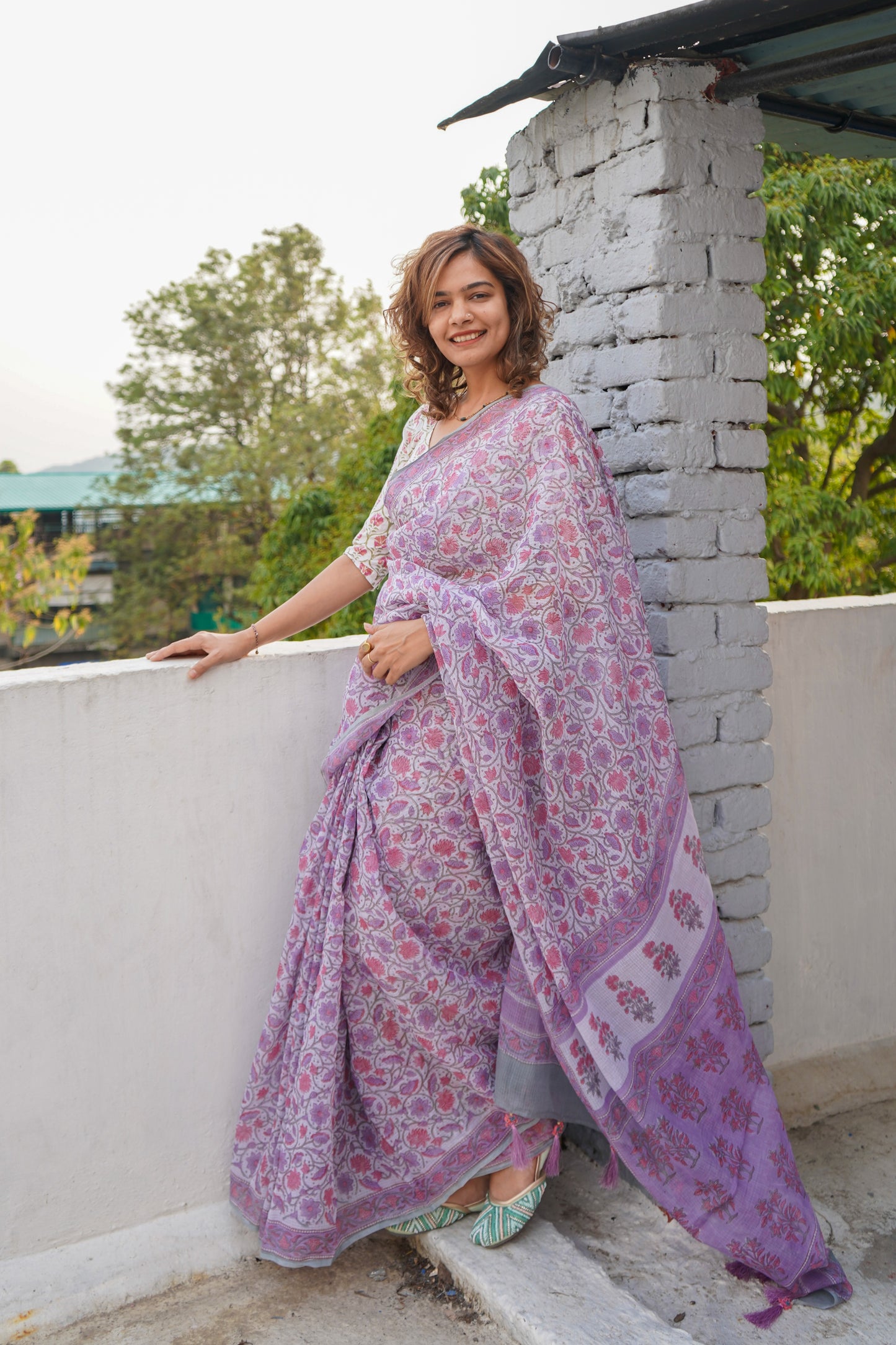 Blockprinted Kota doriya saree