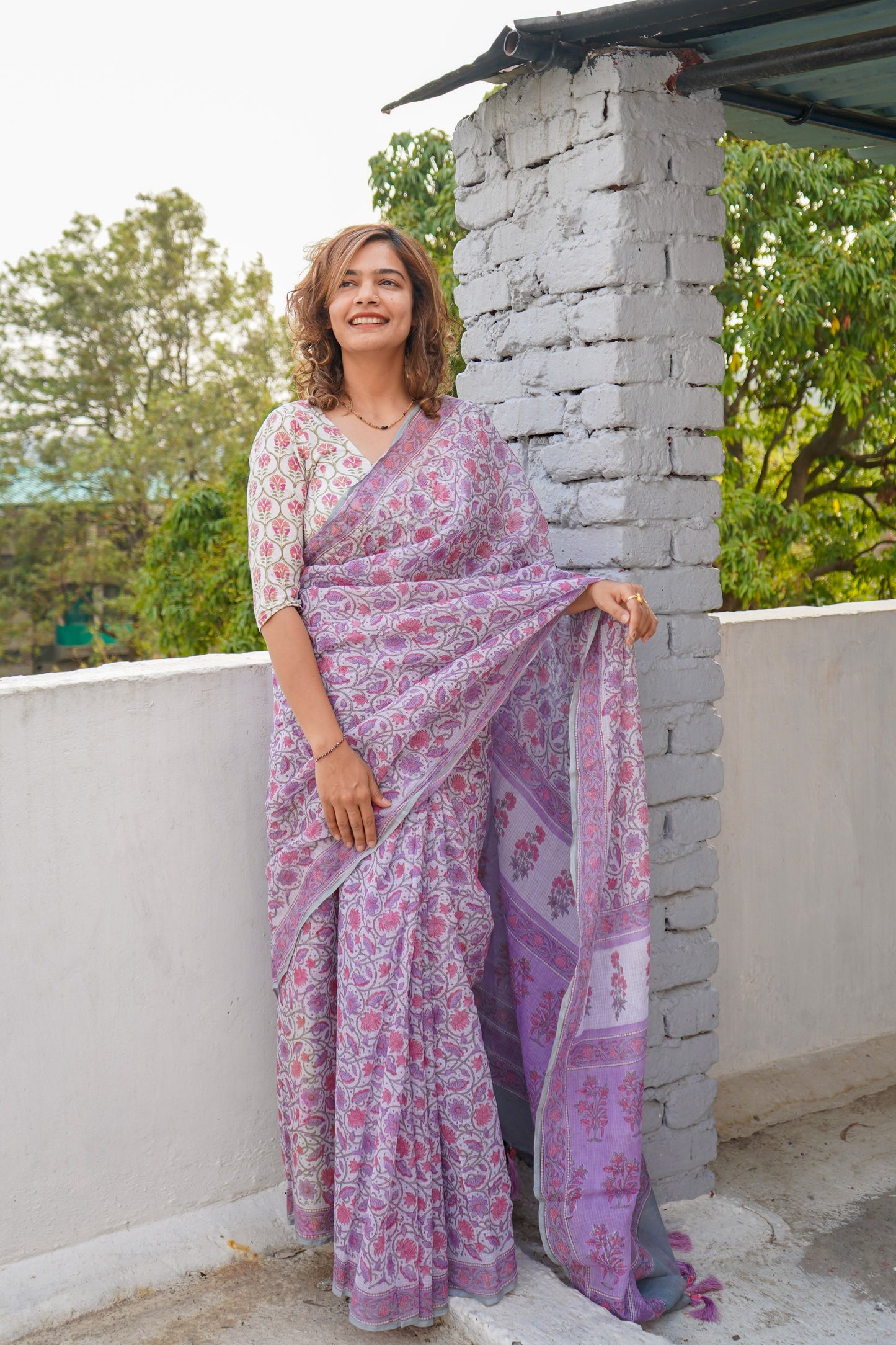 Blockprinted Kota doriya saree