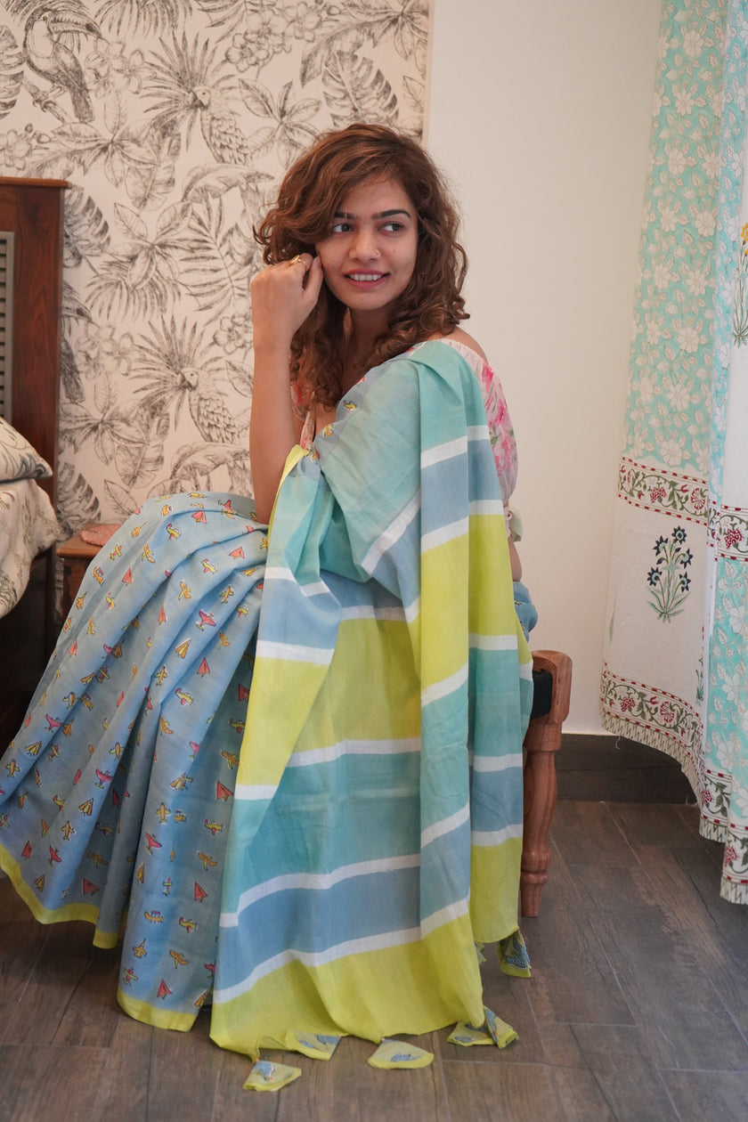 handblock cotton saree